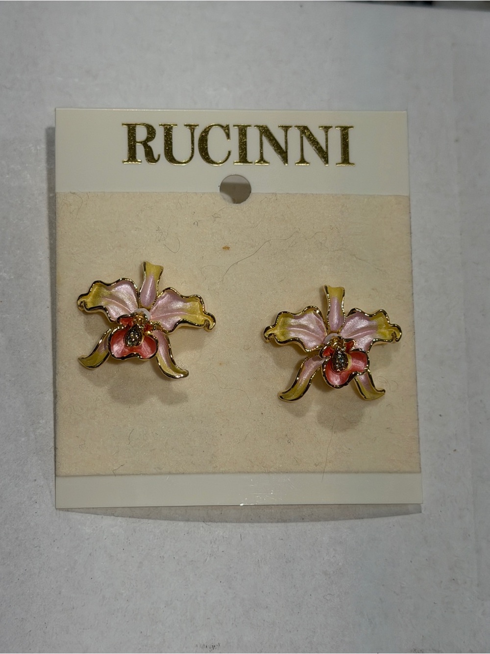 Rucinni Vintage Pink Floral Enamel Stud Earrings